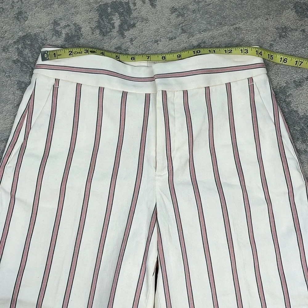 NWT Banana Republic High Rise Wide Leg Crop Pants Linen Blend White Red Stripe